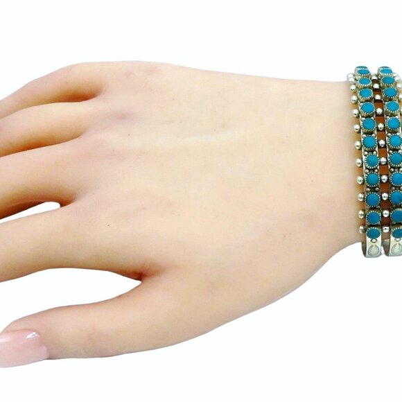 Vintage Sterling Silver Southwest Navajo/Zuni Snake Eye Turquoise Cuff Bracelet - Picture 3 of 11